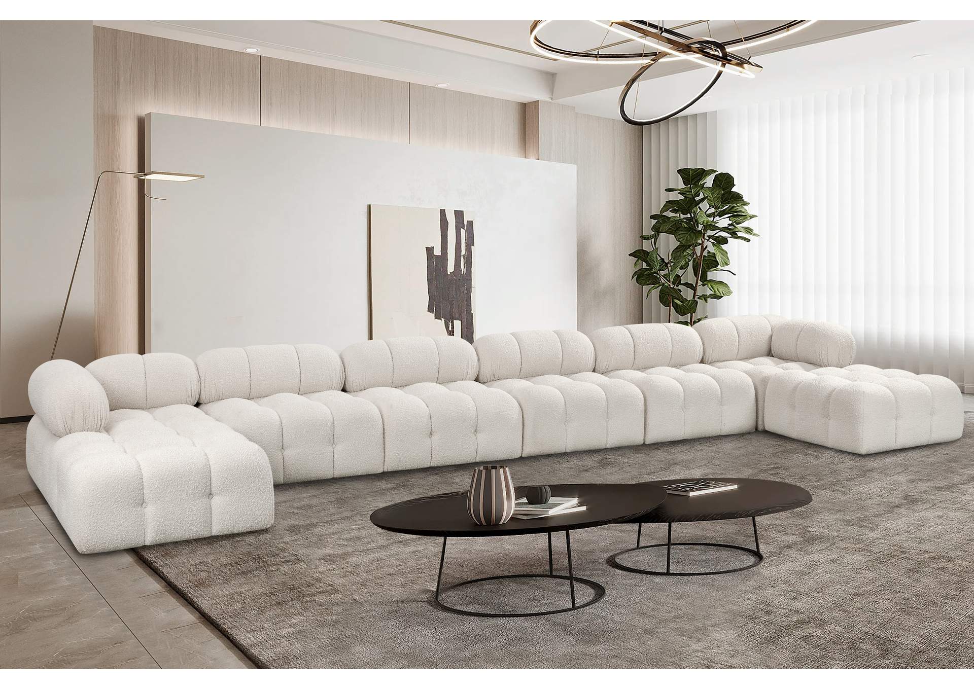 Ames Cream Boucle Fabric Modular Sectional,Meridian Furniture