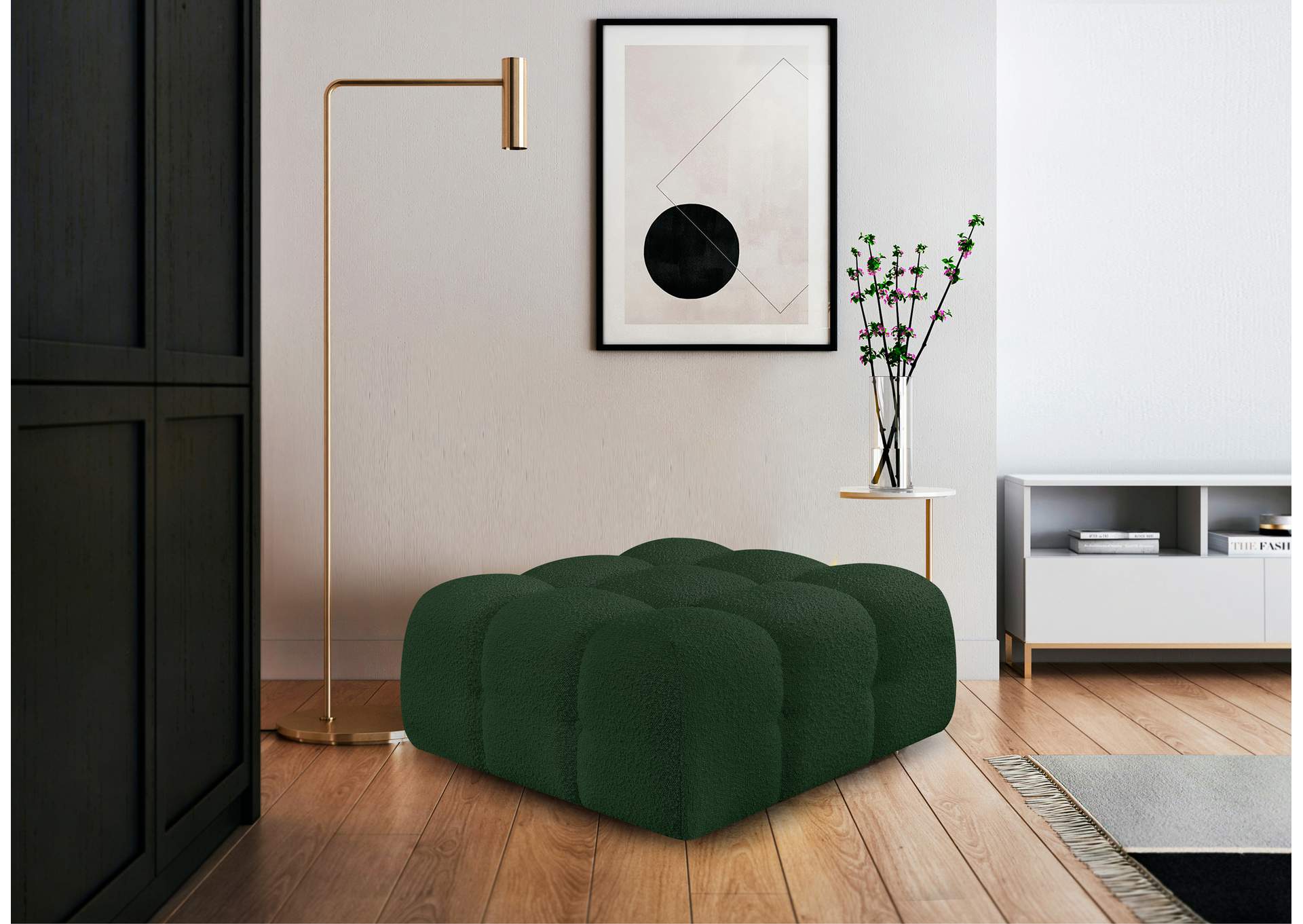 Ames Green Boucle Fabric Ottoman,Meridian Furniture