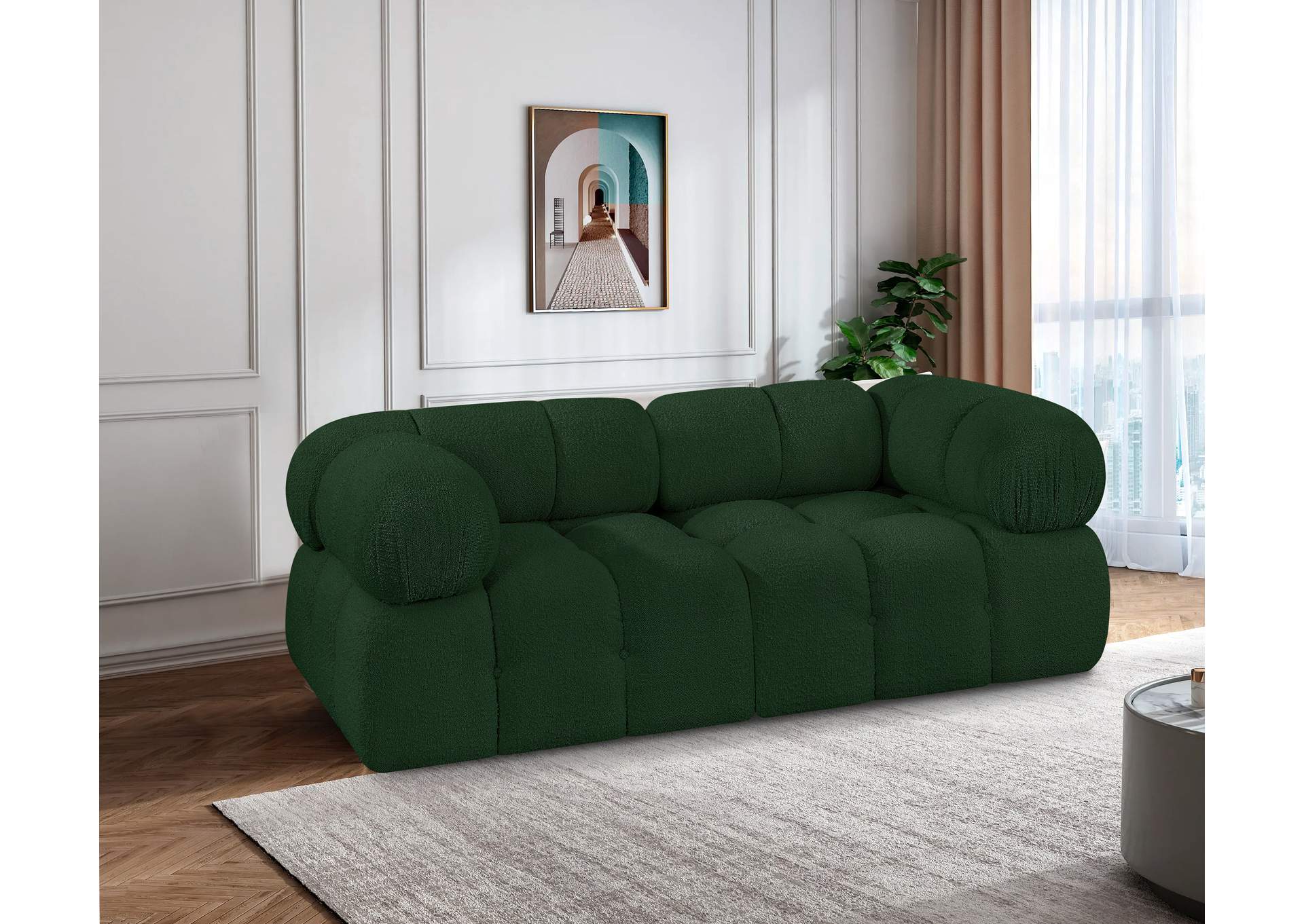 Ames Green Boucle Fabric Modular Sofa,Meridian Furniture