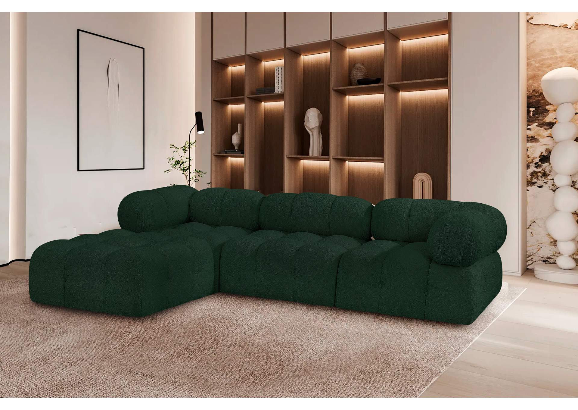 Ames Green Boucle Fabric Modular Sectional,Meridian Furniture