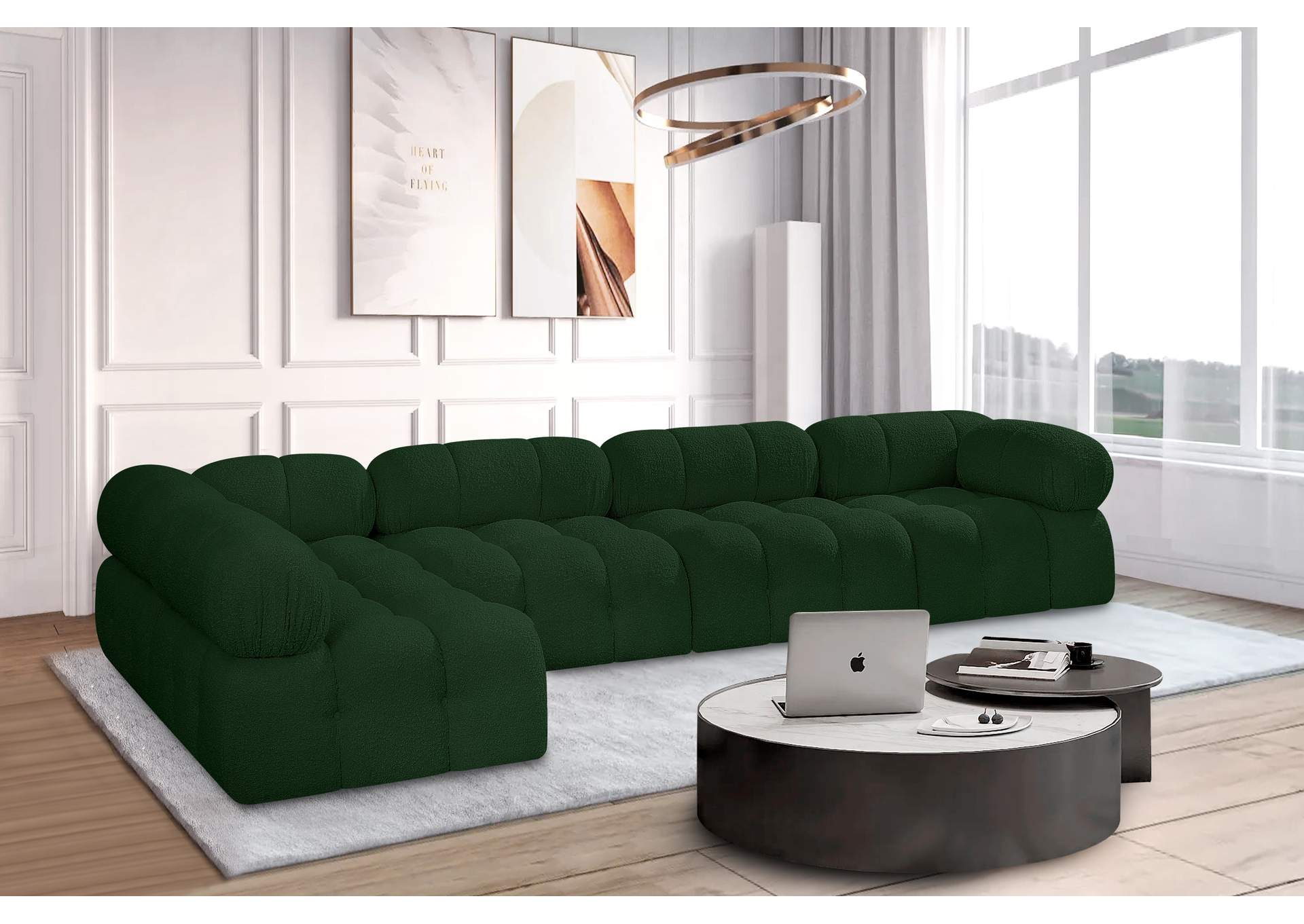 Ames Green Boucle Fabric Modular Sectional,Meridian Furniture