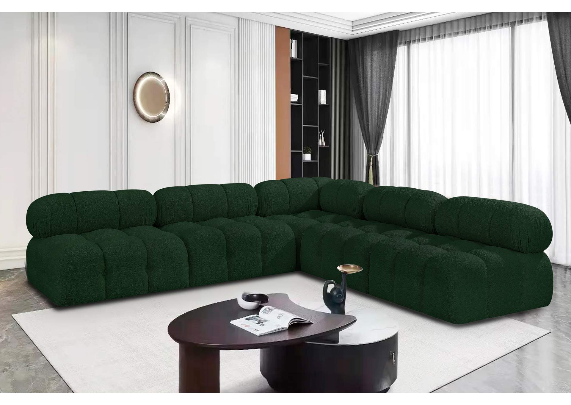 Ames Green Boucle Fabric Modular Sectional,Meridian Furniture