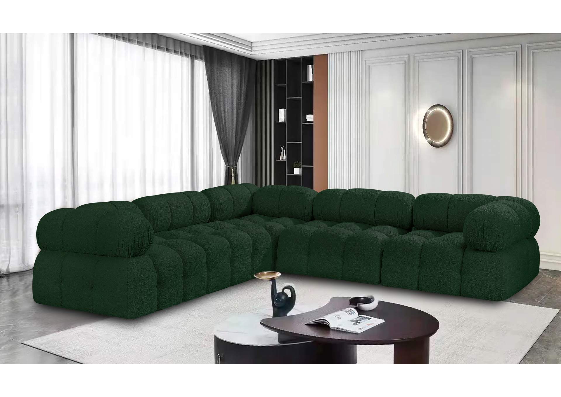Ames Green Boucle Fabric Modular Sectional,Meridian Furniture