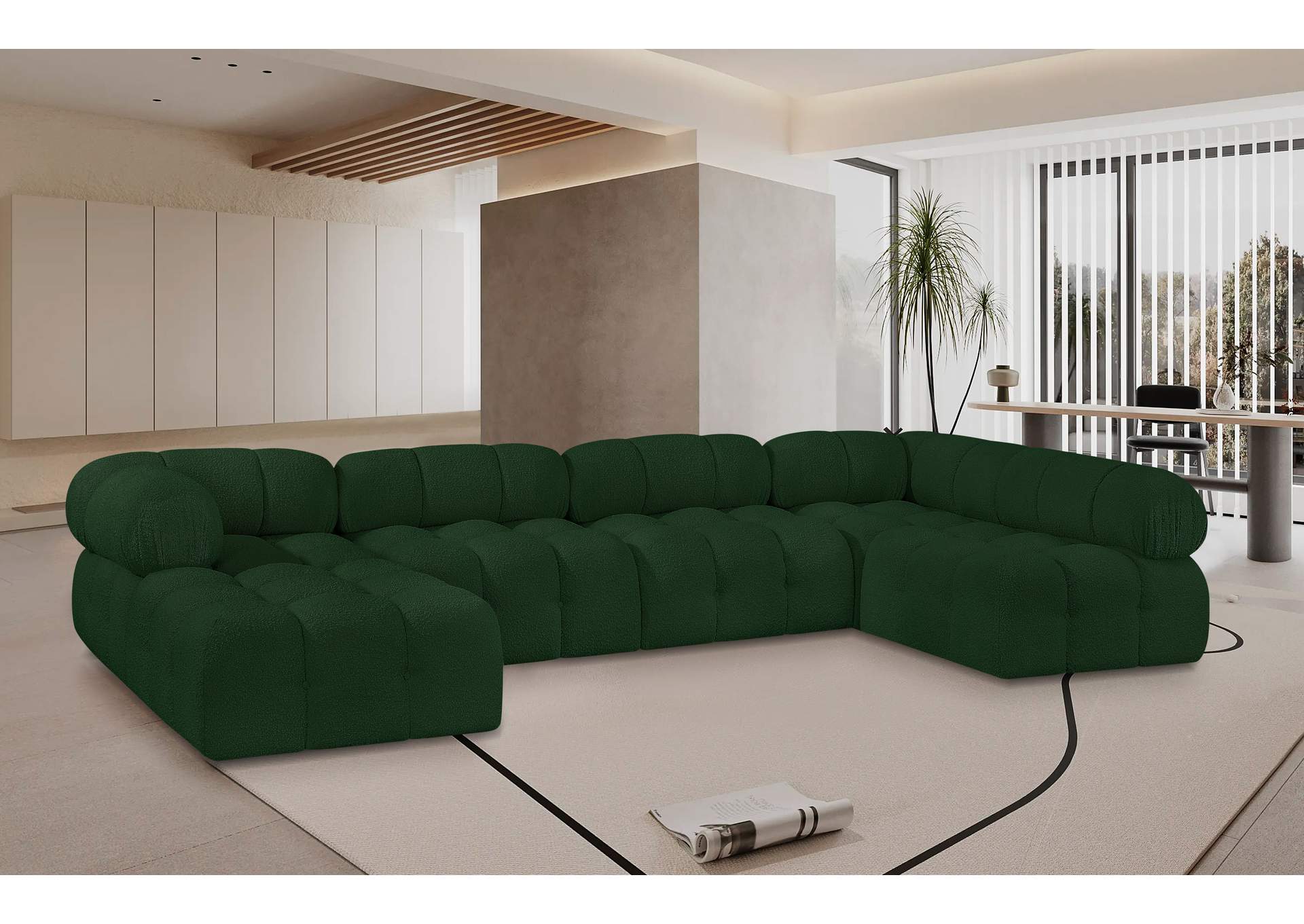 Ames Green Boucle Fabric Modular Sectional,Meridian Furniture