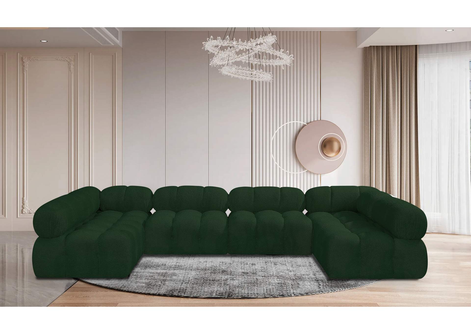 Ames Green Boucle Fabric Modular Sectional,Meridian Furniture