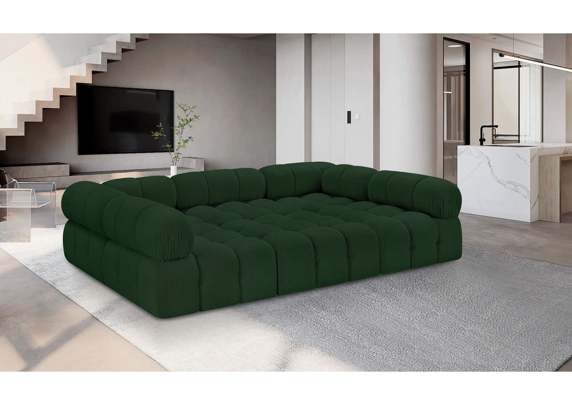 Ames Green Boucle Fabric Modular Sectional,Meridian Furniture