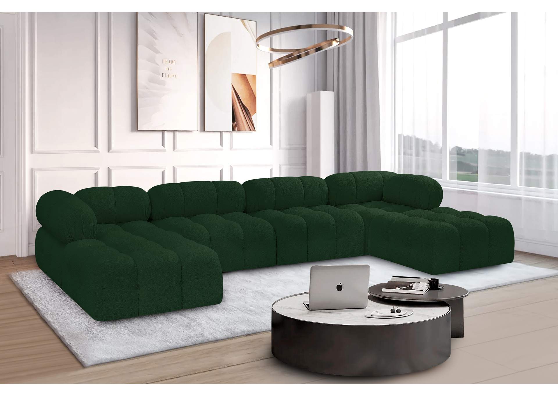 Ames Green Boucle Fabric Modular Sectional,Meridian Furniture