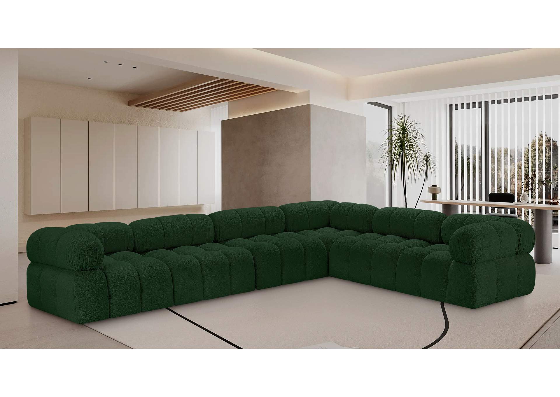 Ames Green Boucle Fabric Modular Sectional,Meridian Furniture