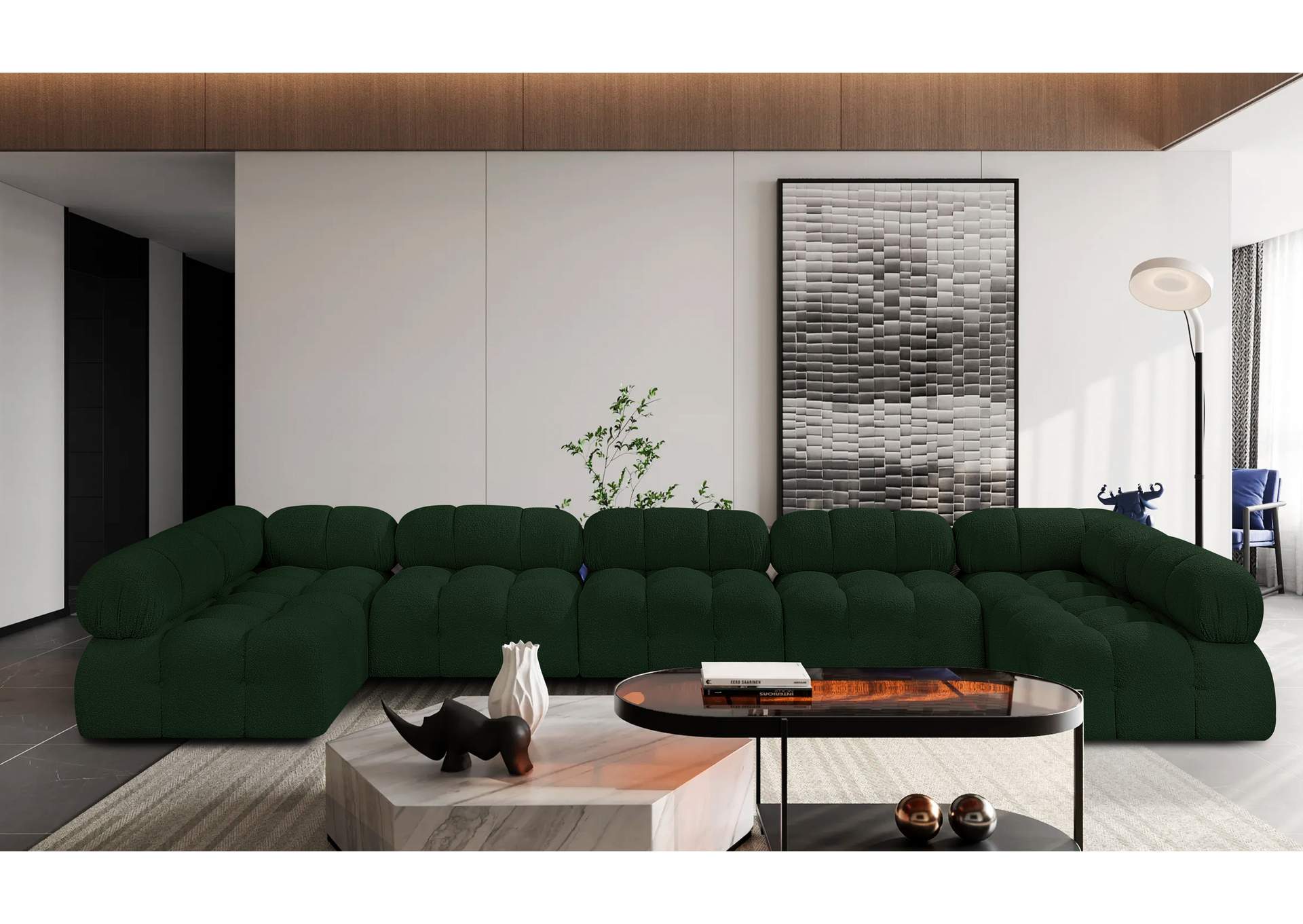 Ames Green Boucle Fabric Modular Sectional,Meridian Furniture