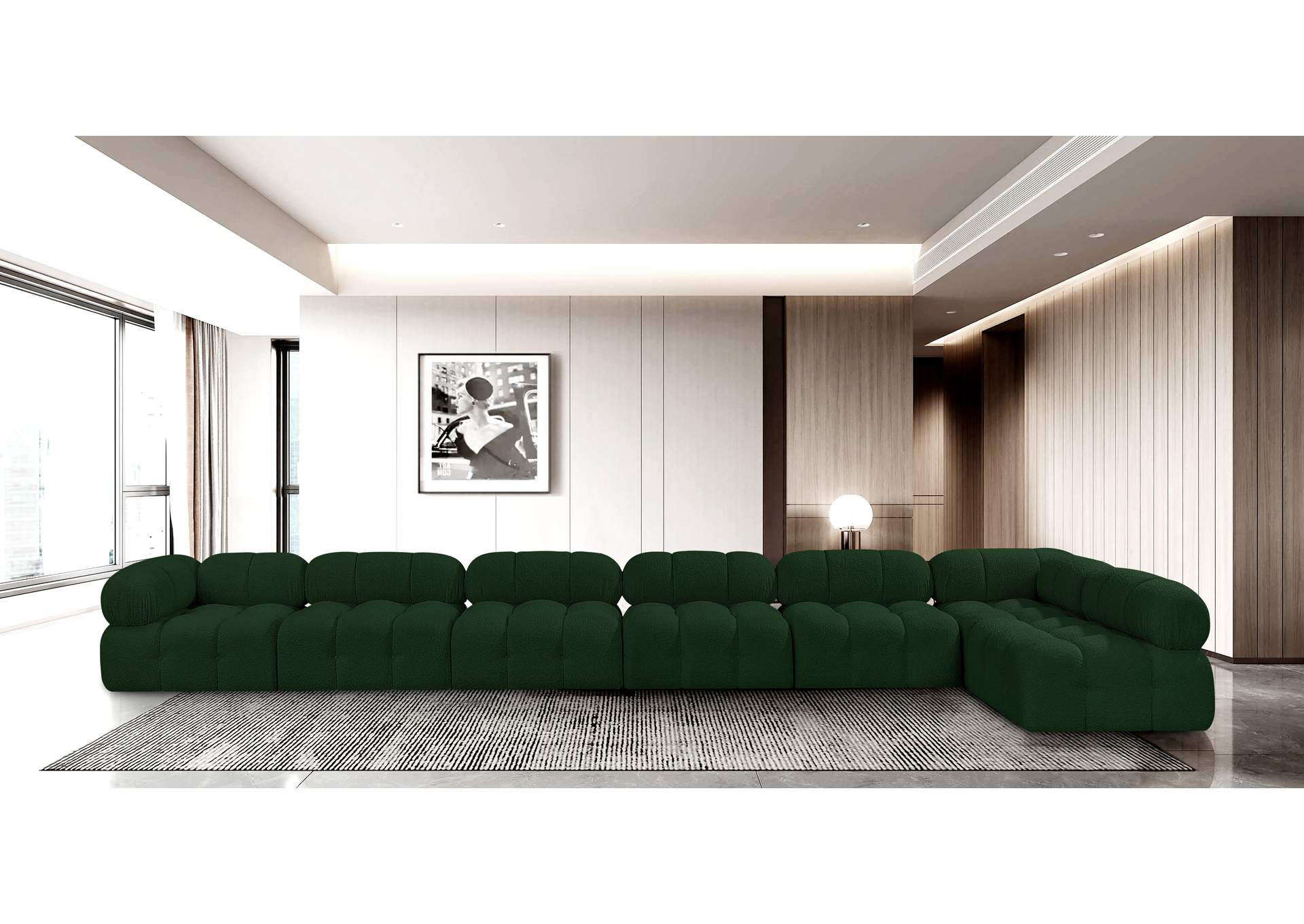 Ames Green Boucle Fabric Modular Sectional,Meridian Furniture