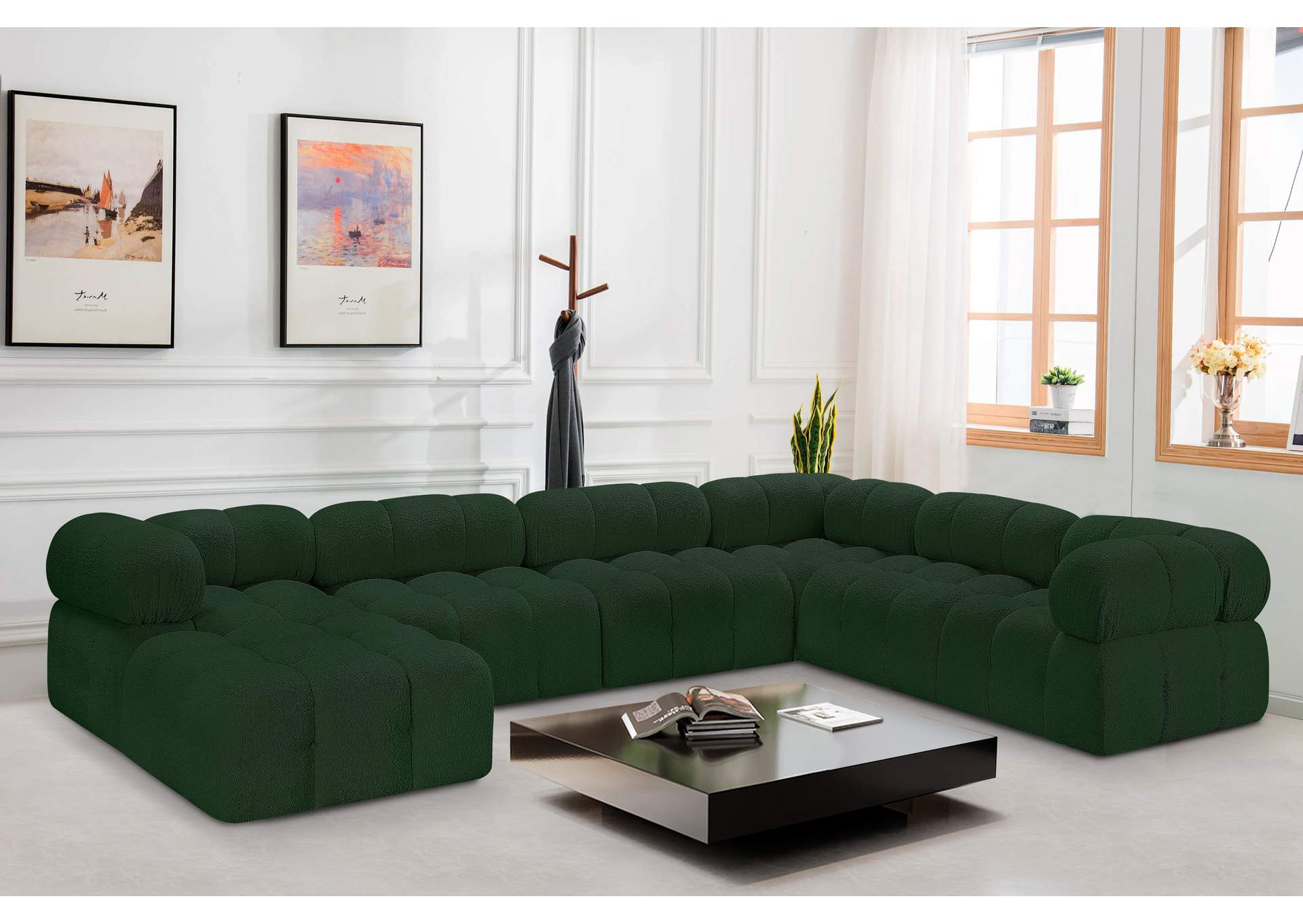 Ames Green Boucle Fabric Modular Sectional,Meridian Furniture