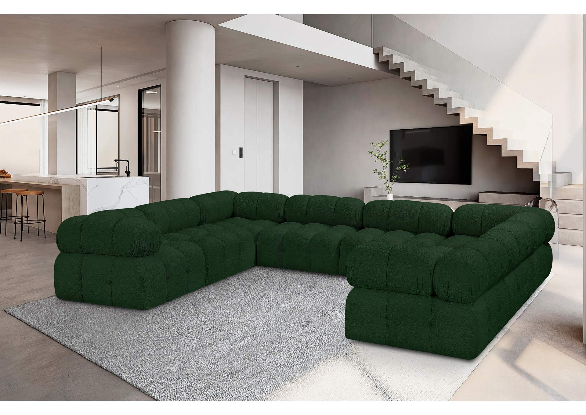 Ames Green Boucle Fabric Modular Sectional,Meridian Furniture
