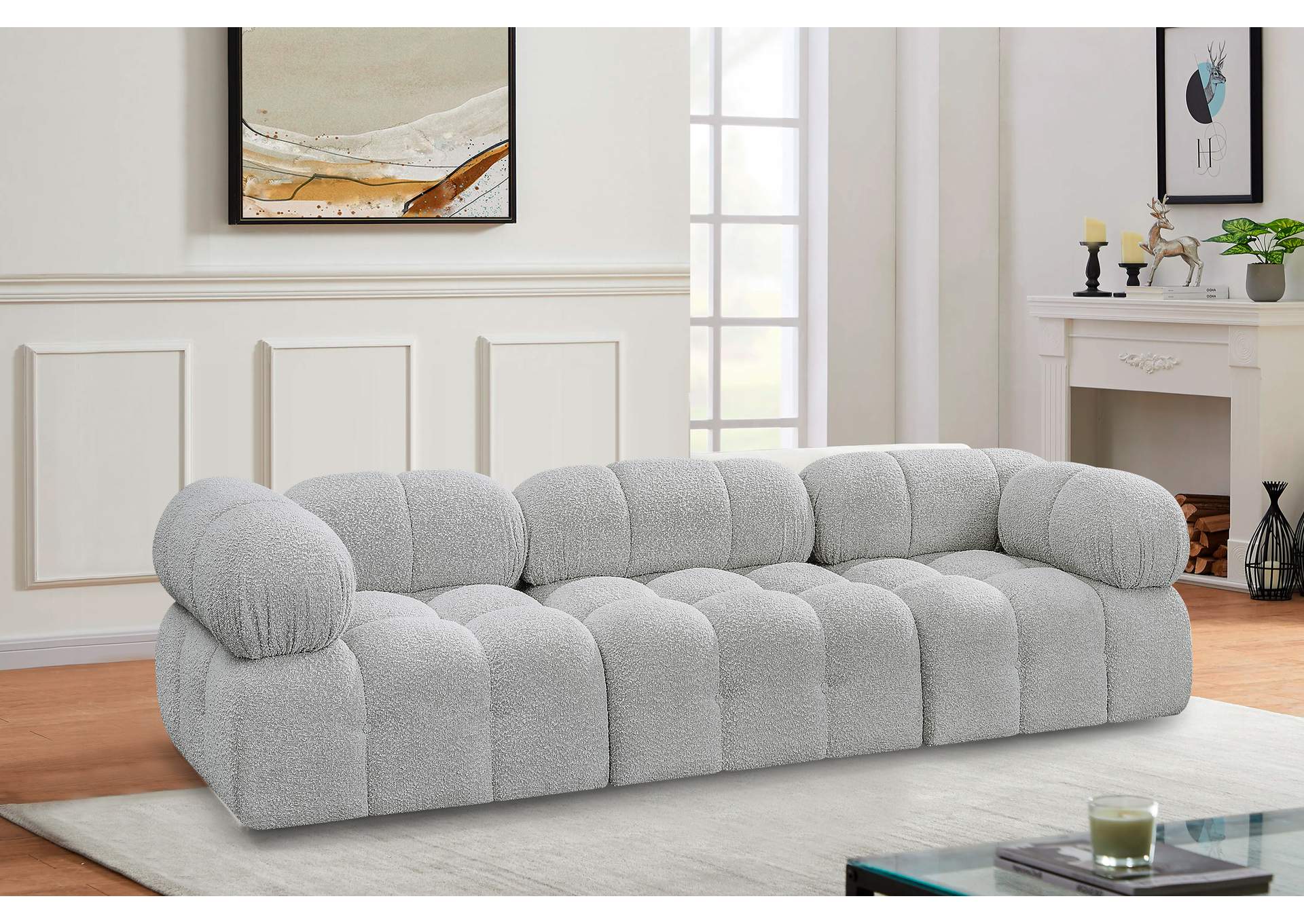 Ames Grey Boucle Fabric Modular Sofa,Meridian Furniture