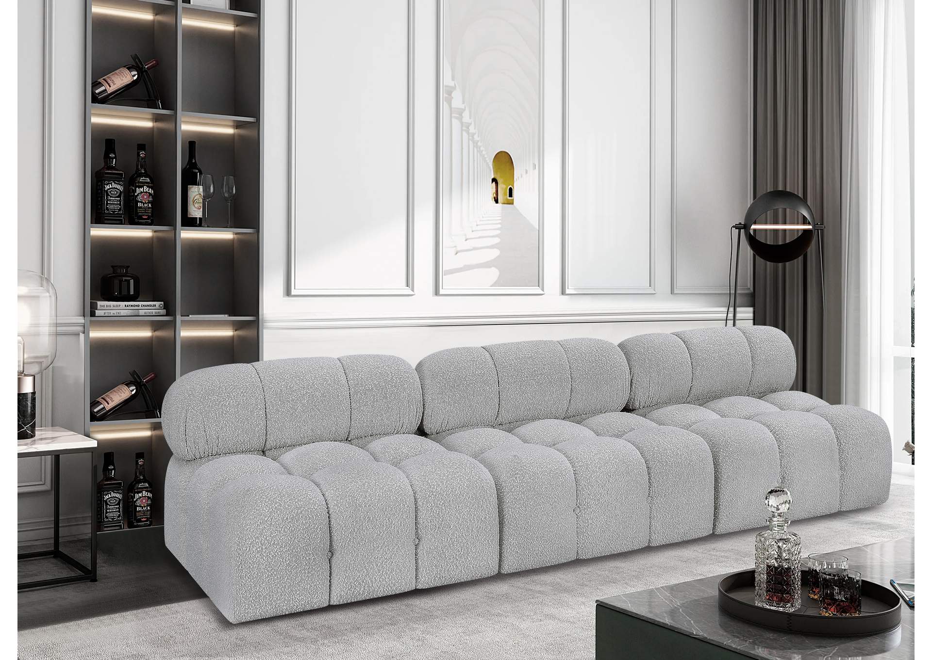 Ames Grey Boucle Fabric Modular Sofa,Meridian Furniture