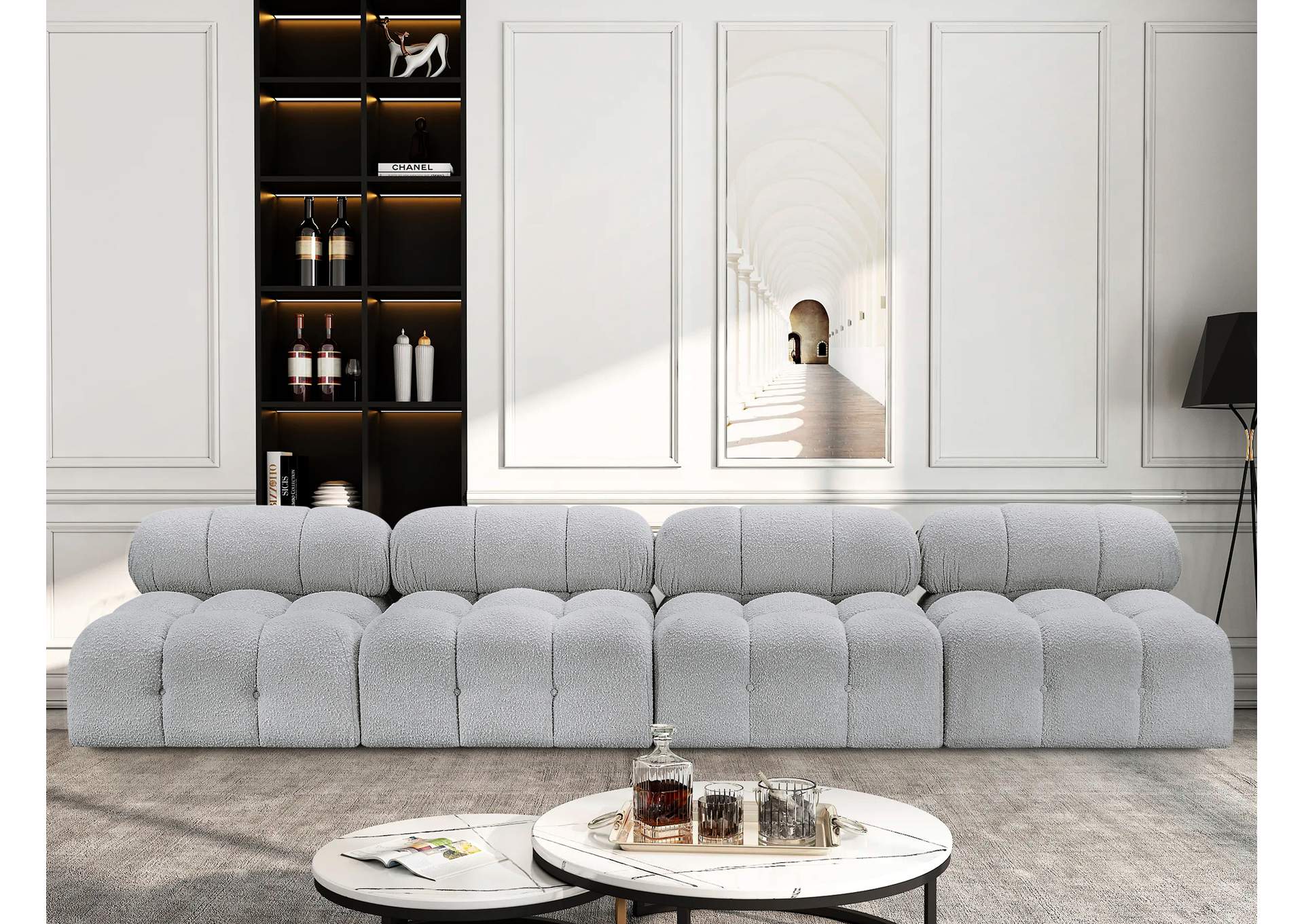 Ames Grey Boucle Fabric Modular Sofa,Meridian Furniture