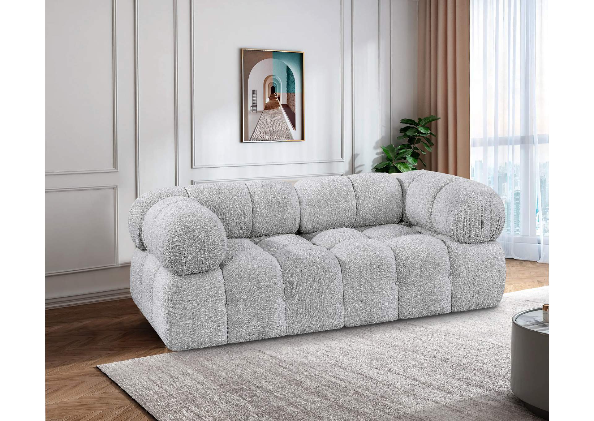 Ames Grey Boucle Fabric Modular Sofa,Meridian Furniture