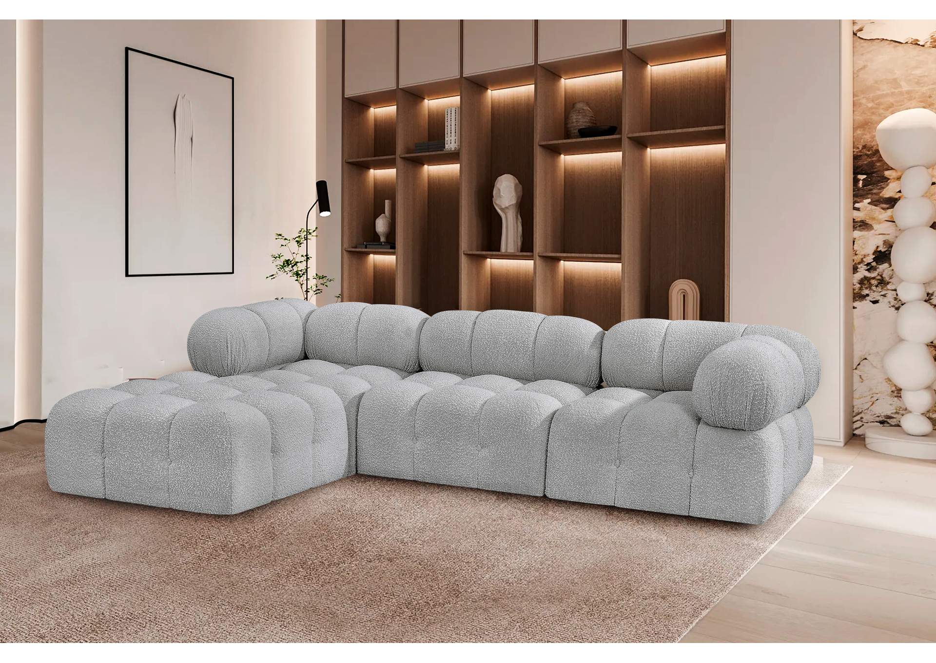 Ames Grey Boucle Fabric Modular Sectional,Meridian Furniture