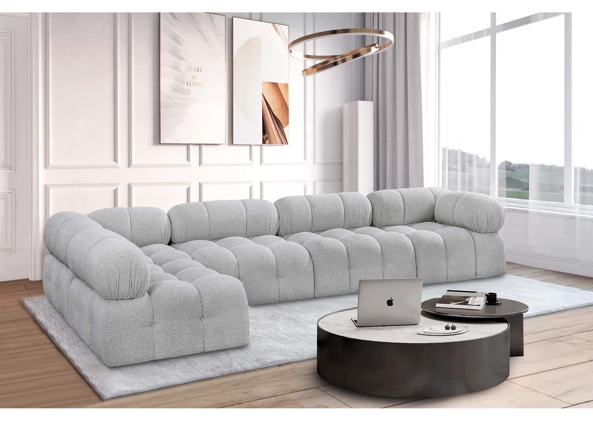 Ames Grey Boucle Fabric Modular Sectional,Meridian Furniture