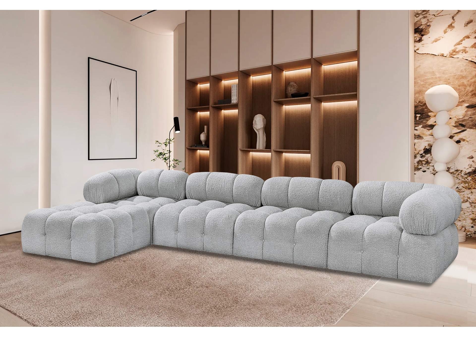 Ames Grey Boucle Fabric Modular Sectional,Meridian Furniture