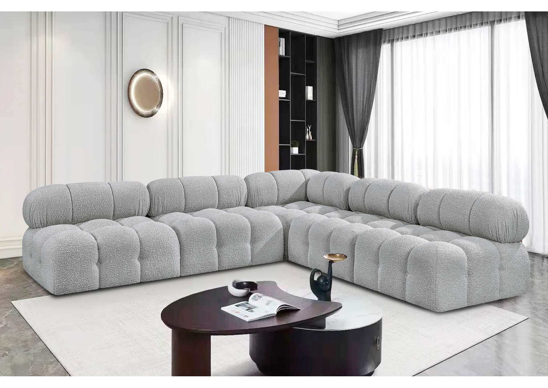 Ames Grey Boucle Fabric Modular Sectional,Meridian Furniture