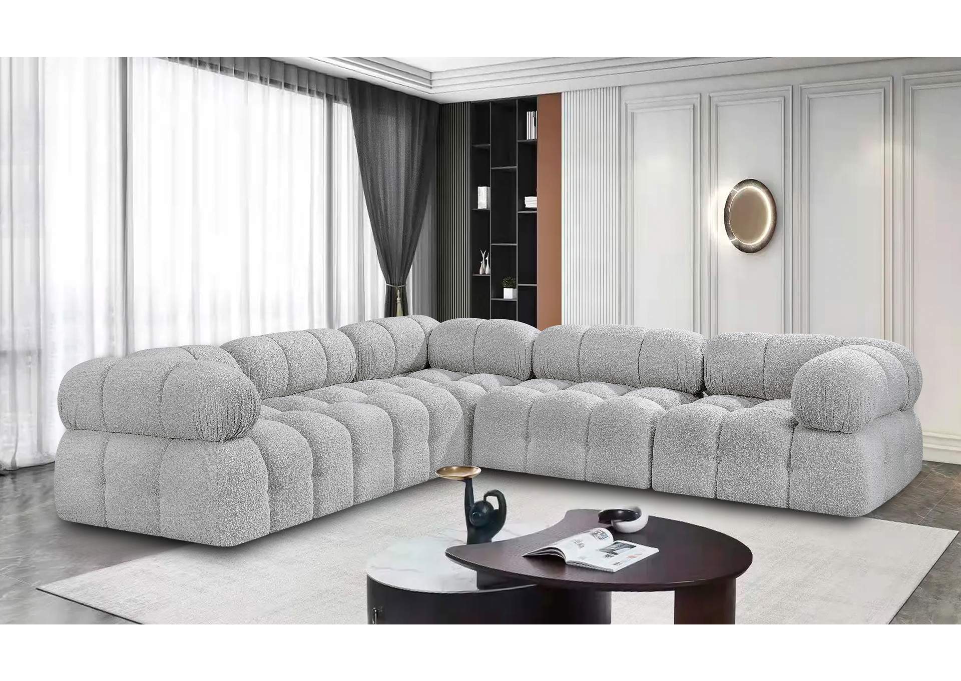 Ames Grey Boucle Fabric Modular Sectional,Meridian Furniture