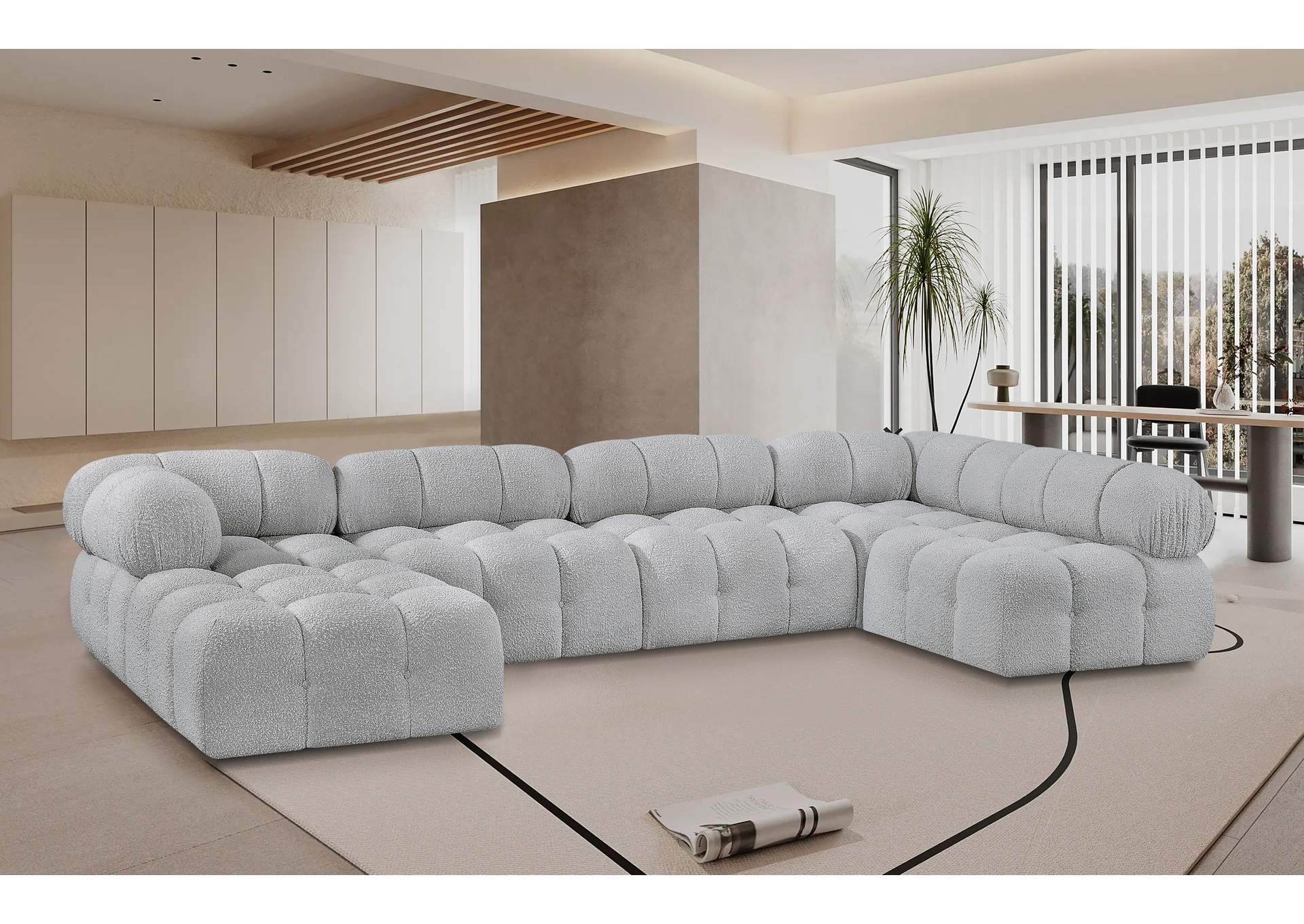 Ames Grey Boucle Fabric Modular Sectional,Meridian Furniture
