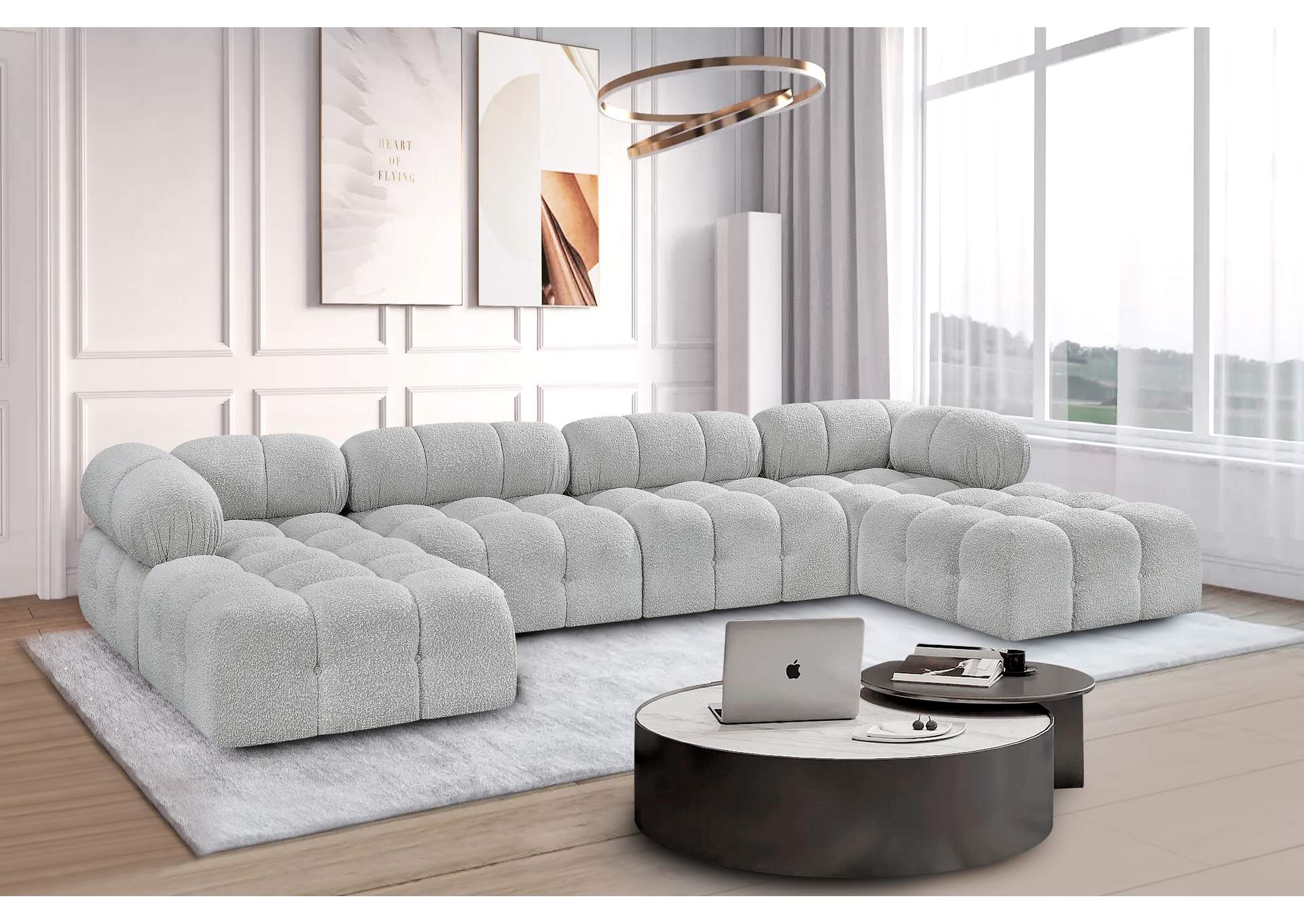 Ames Grey Boucle Fabric Modular Sectional,Meridian Furniture
