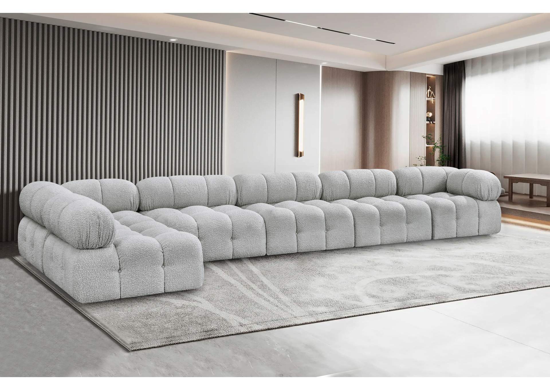 Ames Grey Boucle Fabric Modular Sectional,Meridian Furniture