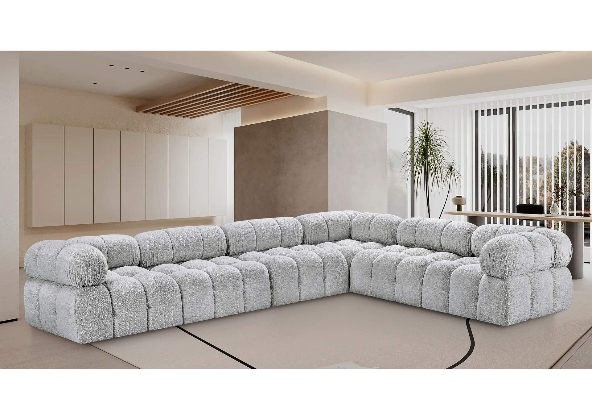 Ames Grey Boucle Fabric Modular Sectional,Meridian Furniture