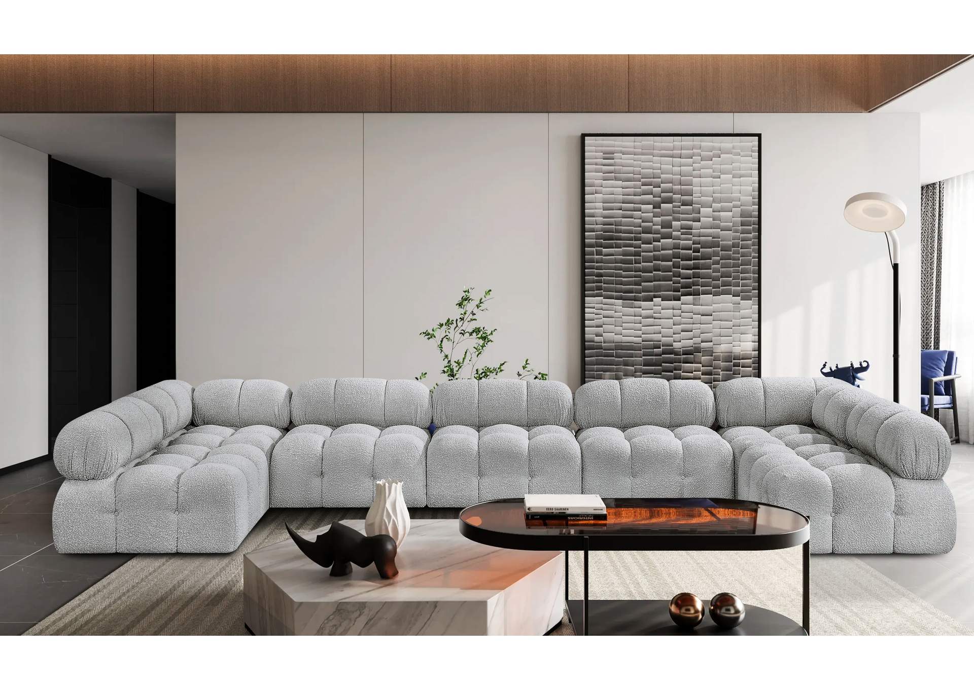 Ames Grey Boucle Fabric Modular Sectional,Meridian Furniture