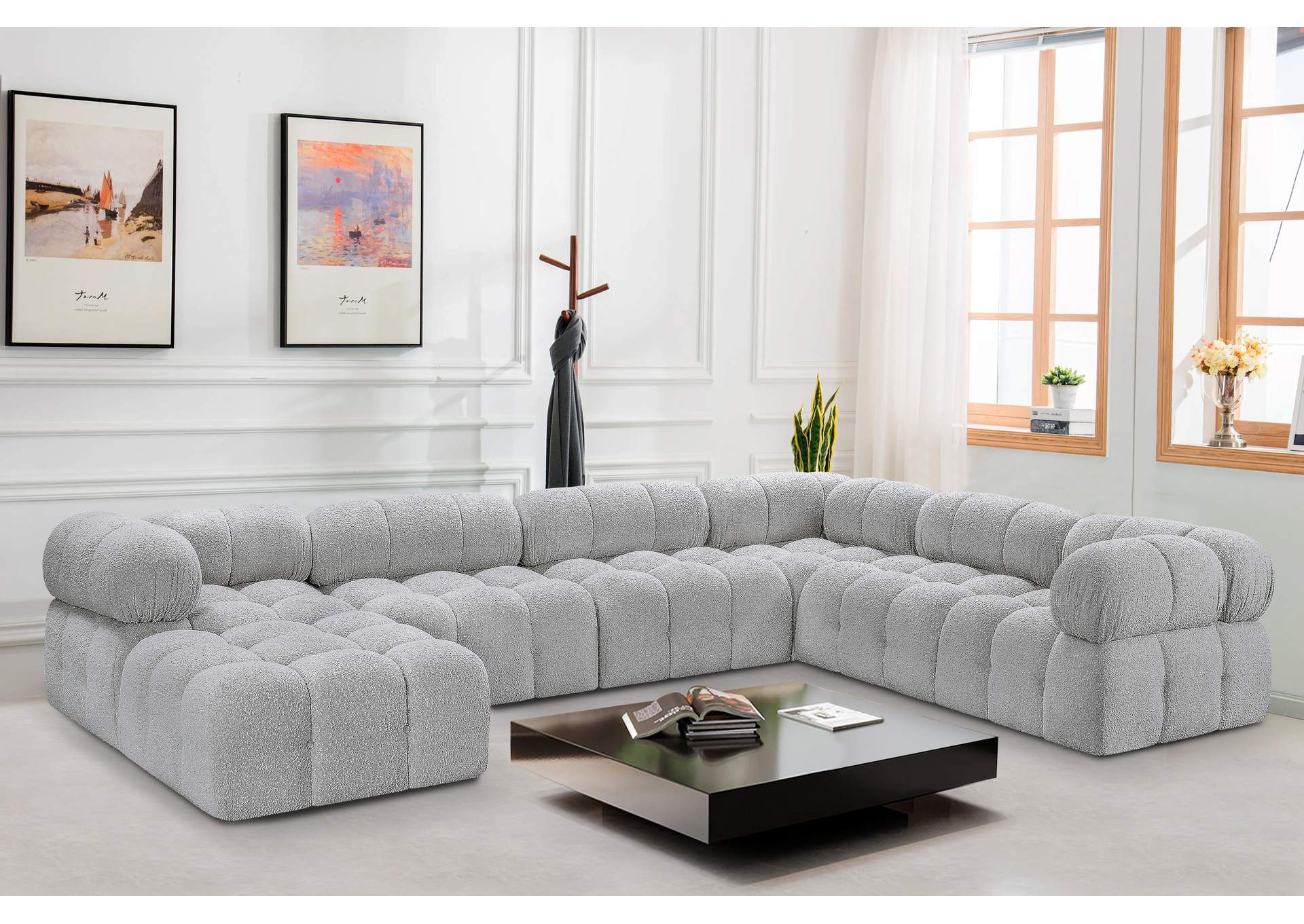 Ames Grey Boucle Fabric Modular Sectional,Meridian Furniture
