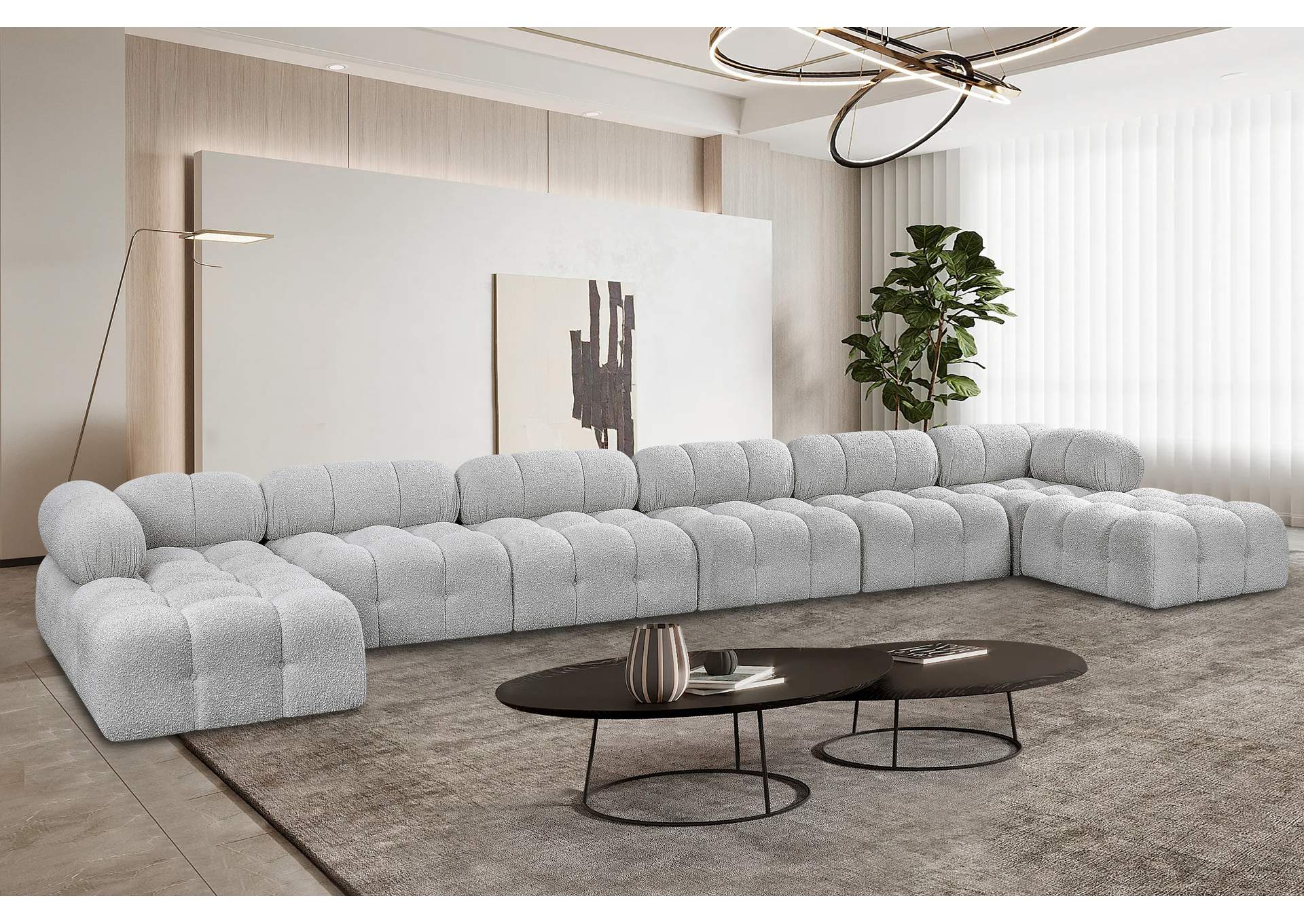 Ames Grey Boucle Fabric Modular Sectional,Meridian Furniture