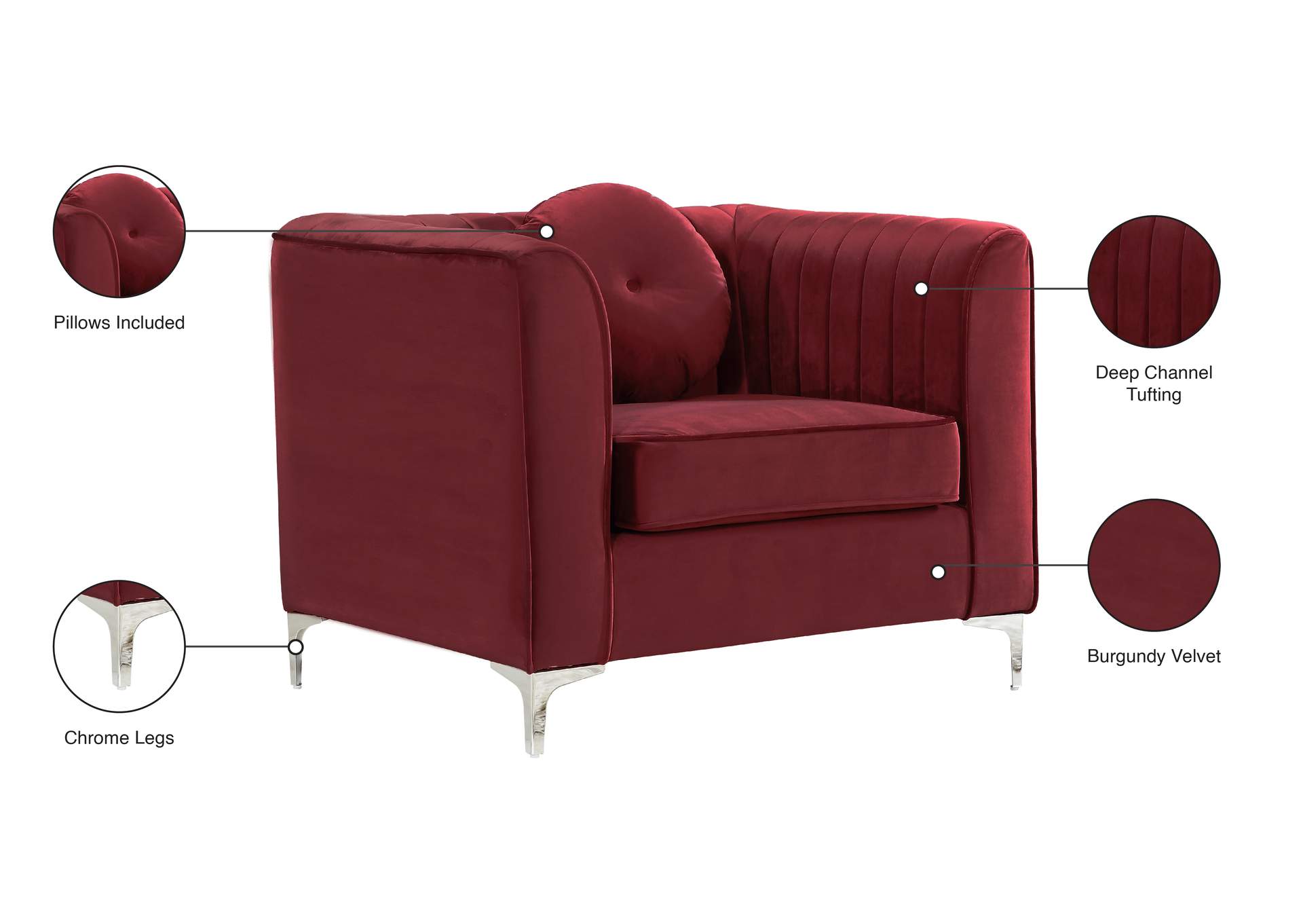 Isabelle Burgundy Velvet Chair,Meridian Furniture