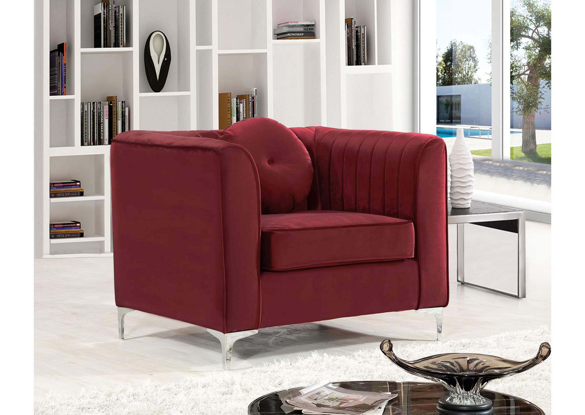 Isabelle Burgundy Velvet Chair,Meridian Furniture