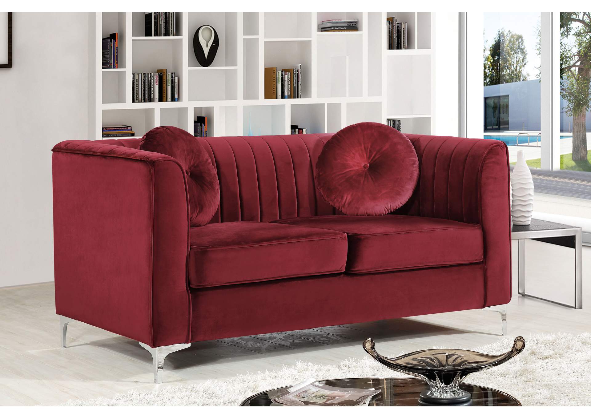 Isabelle Burgundy Velvet Loveseat,Meridian Furniture