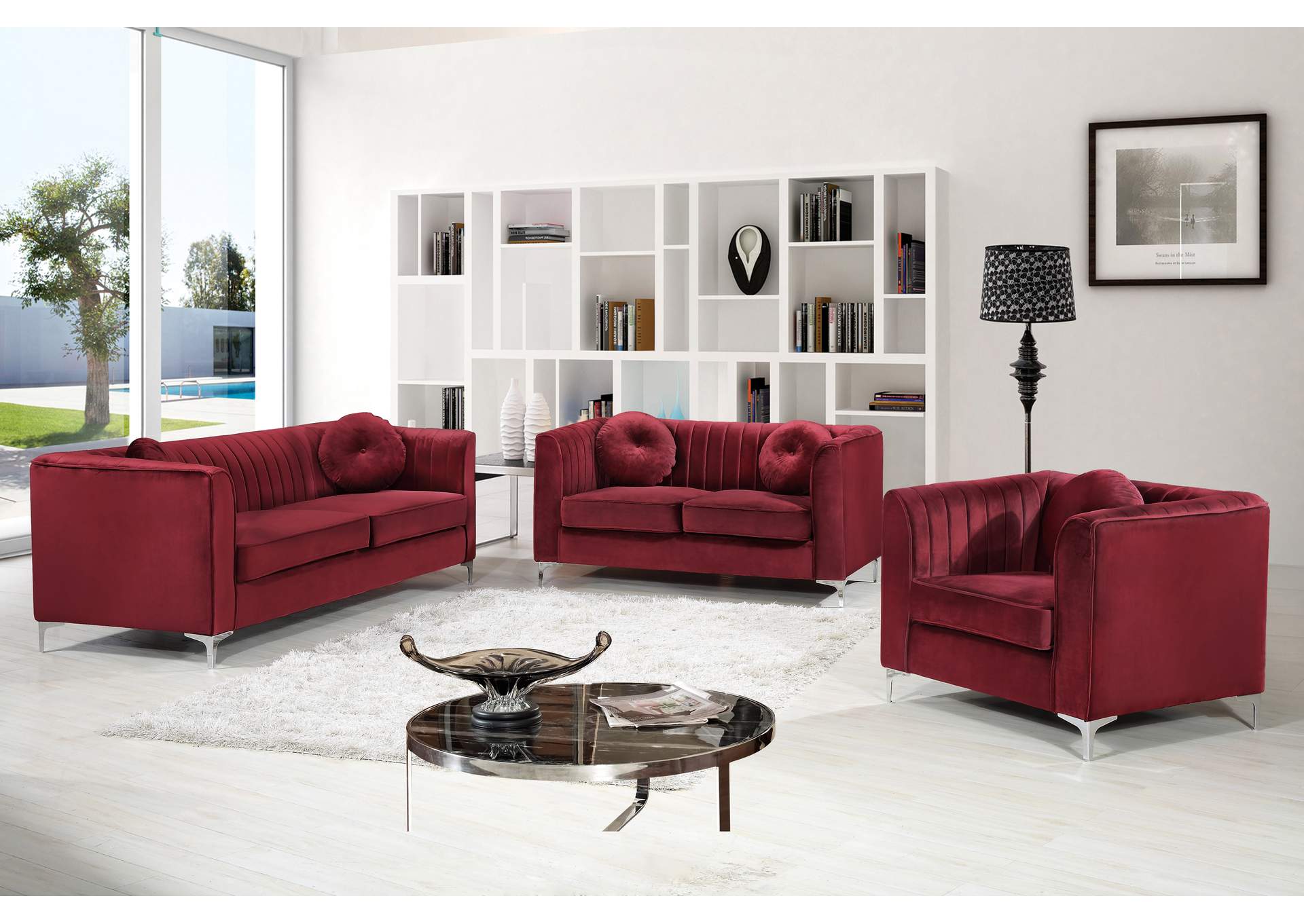 Isabelle Burgundy Velvet Loveseat,Meridian Furniture