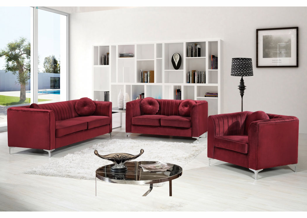 Isabelle Burgundy Velvet Sofa & Loveseat,Meridian Furniture