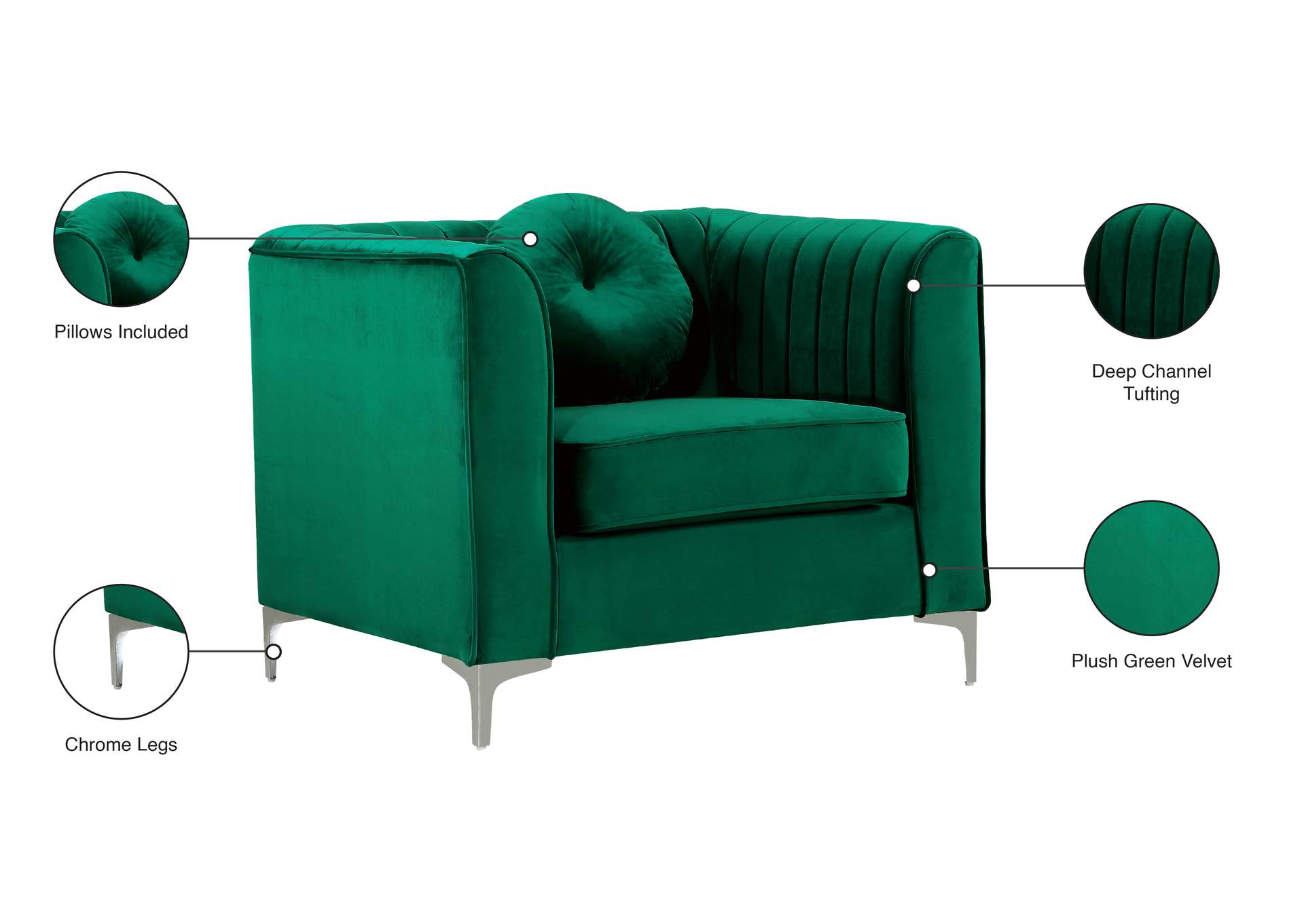 Isabelle Green Velvet Chair,Meridian Furniture