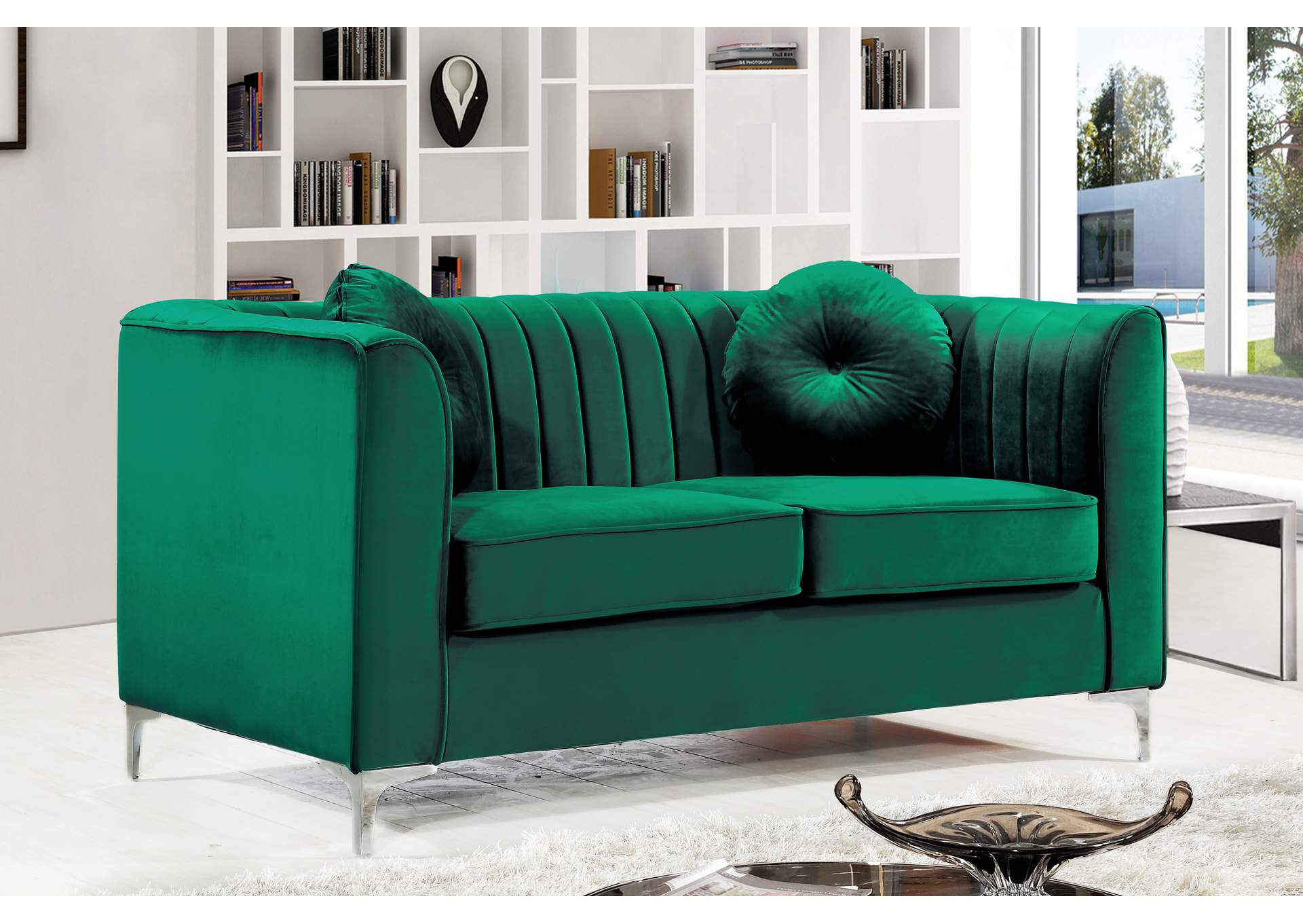 Isabelle Green Velvet Loveseat,Meridian Furniture