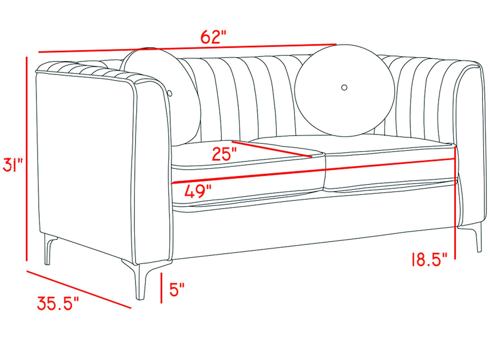 Isabelle Green Velvet Loveseat,Meridian Furniture