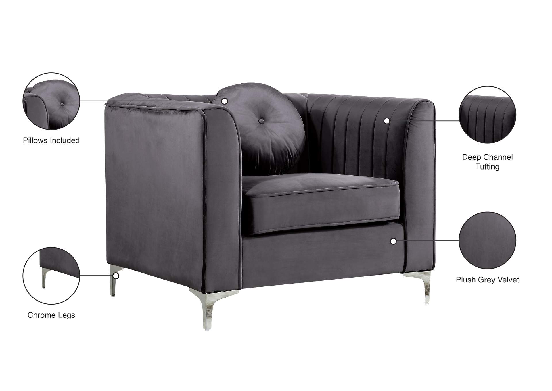 Isabelle Grey Velvet Chair,Meridian Furniture