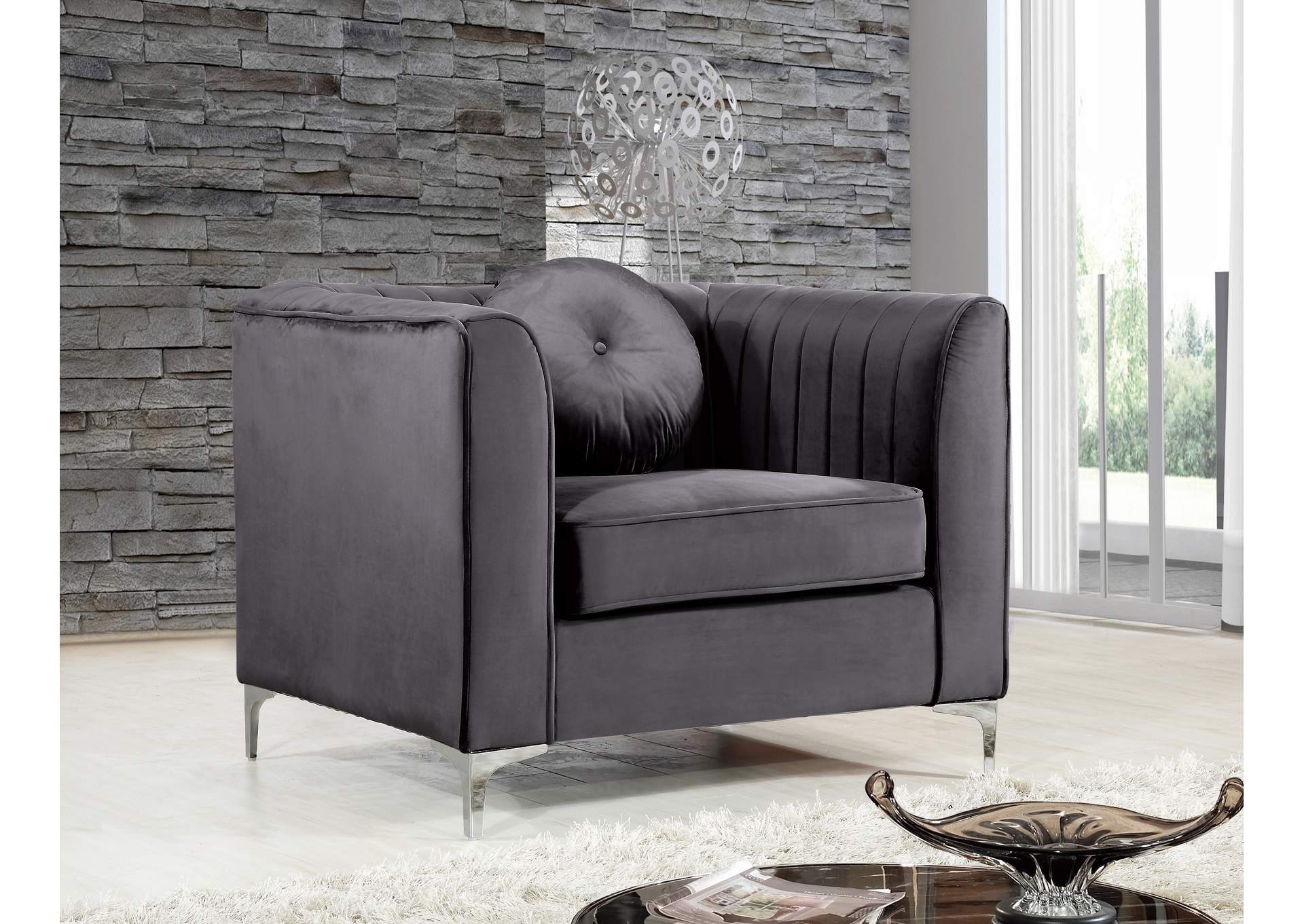 Isabelle Grey Velvet Chair,Meridian Furniture