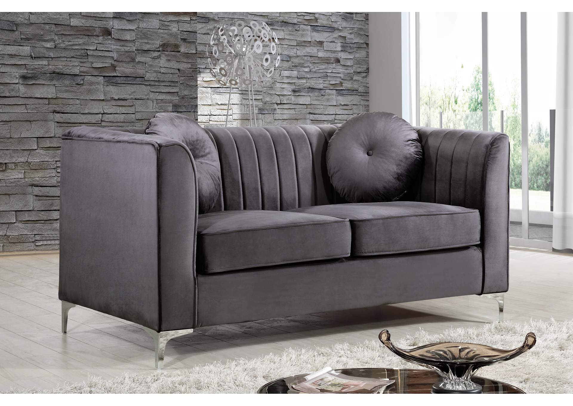 Isabelle Grey Velvet Loveseat,Meridian Furniture