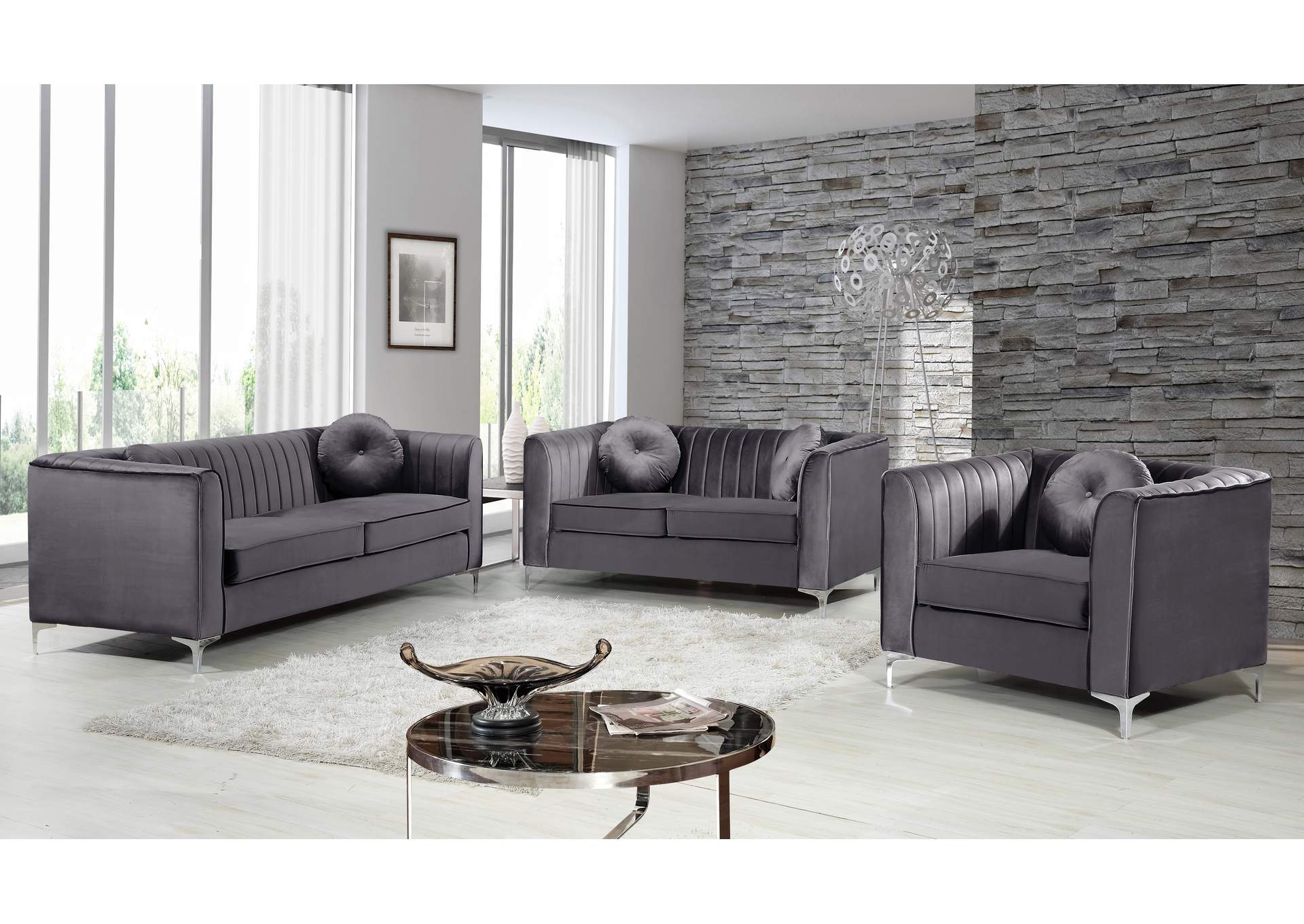 Isabelle Grey Velvet Loveseat,Meridian Furniture