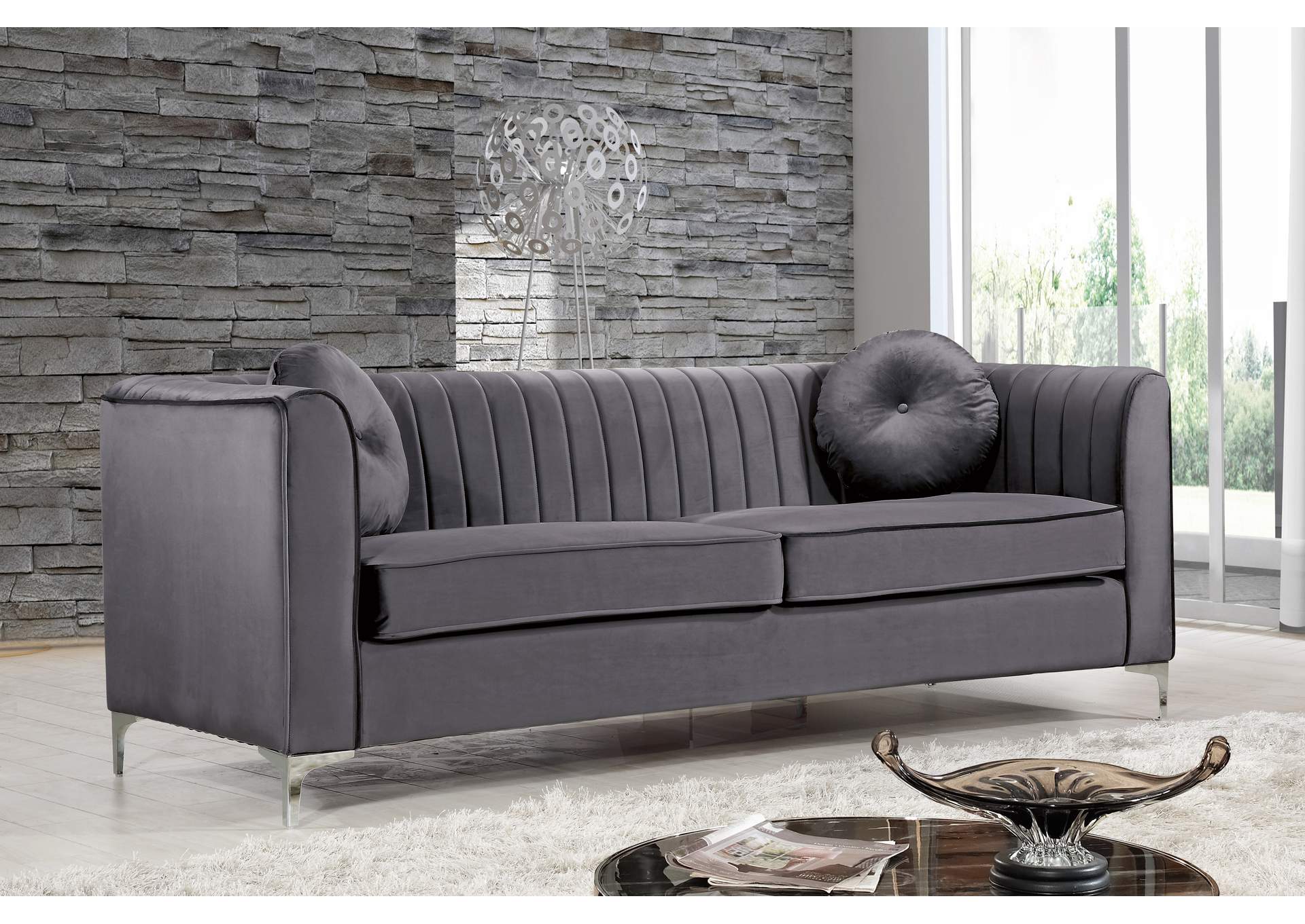 Isabelle Grey Velvet Sofa,Meridian Furniture