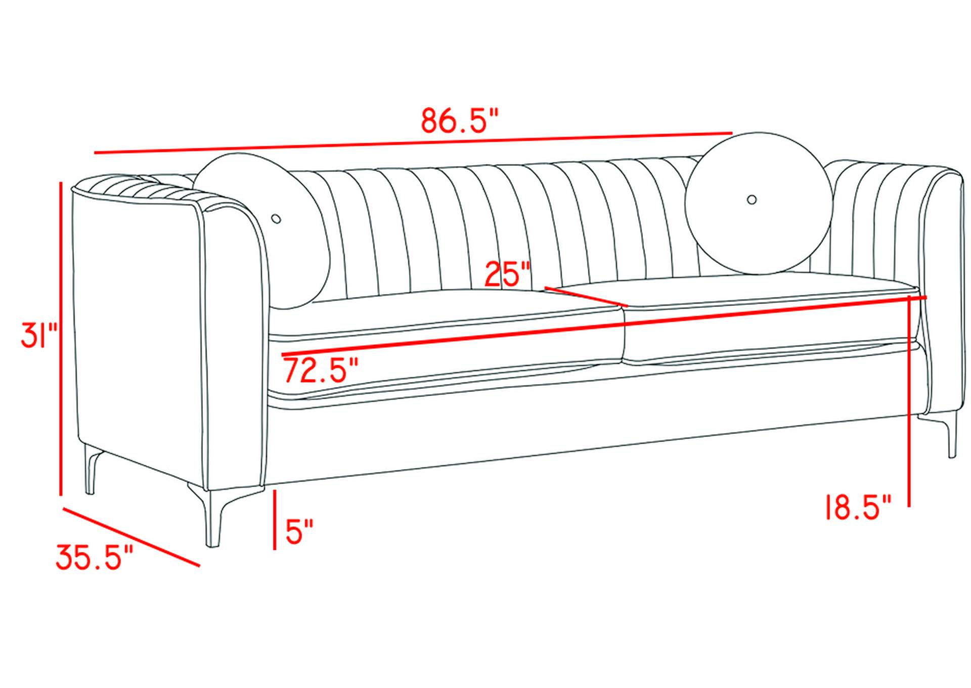 Isabelle Grey Velvet Sofa,Meridian Furniture