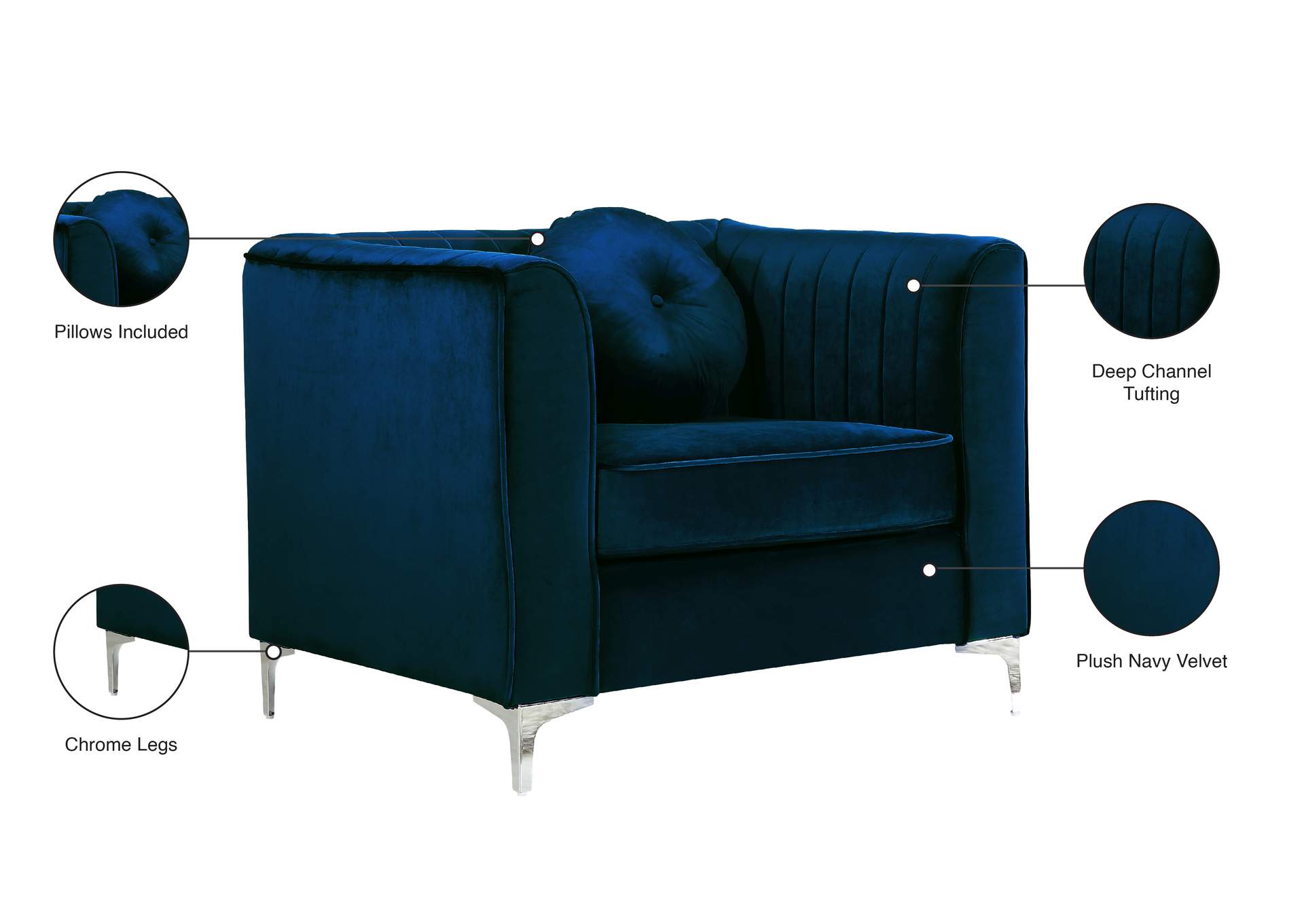 Isabelle Navy Velvet Chair,Meridian Furniture