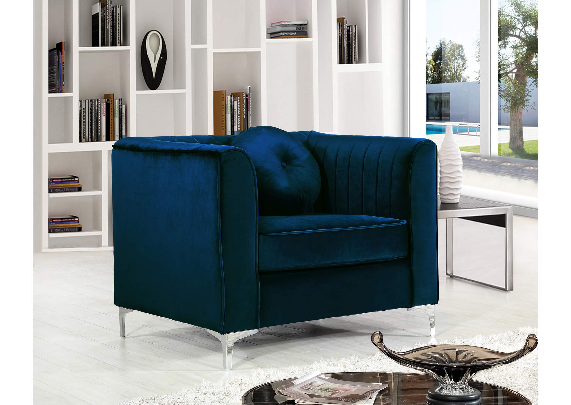 Isabelle Navy Velvet Chair,Meridian Furniture