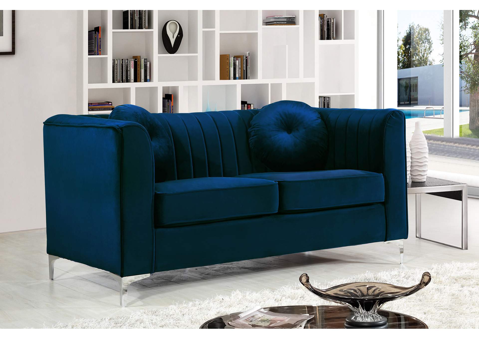 Isabelle Navy Velvet Loveseat,Meridian Furniture