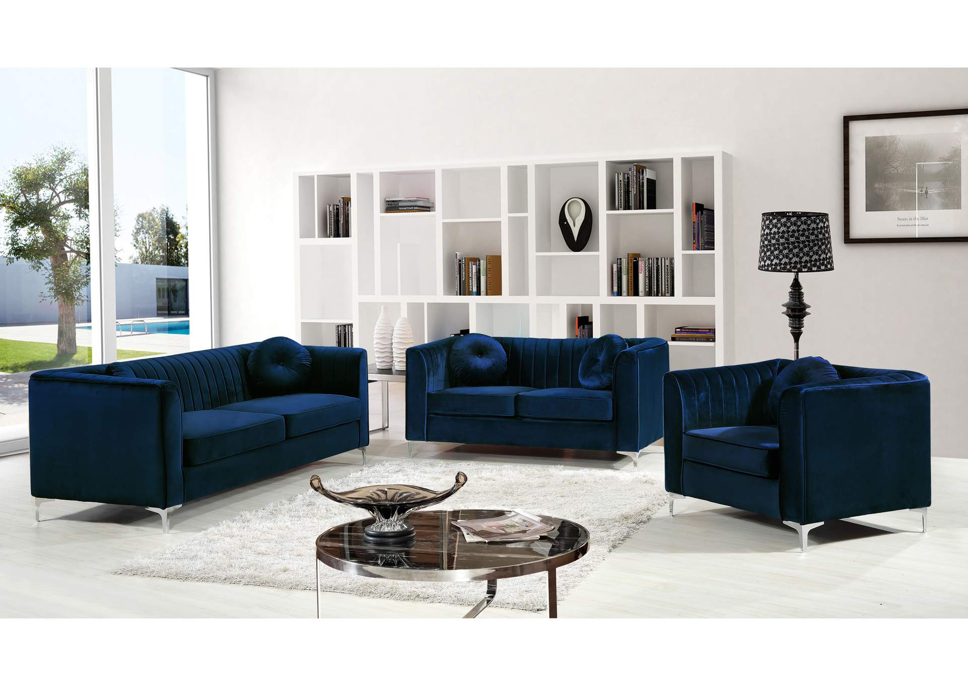 Isabelle Navy Velvet Loveseat,Meridian Furniture